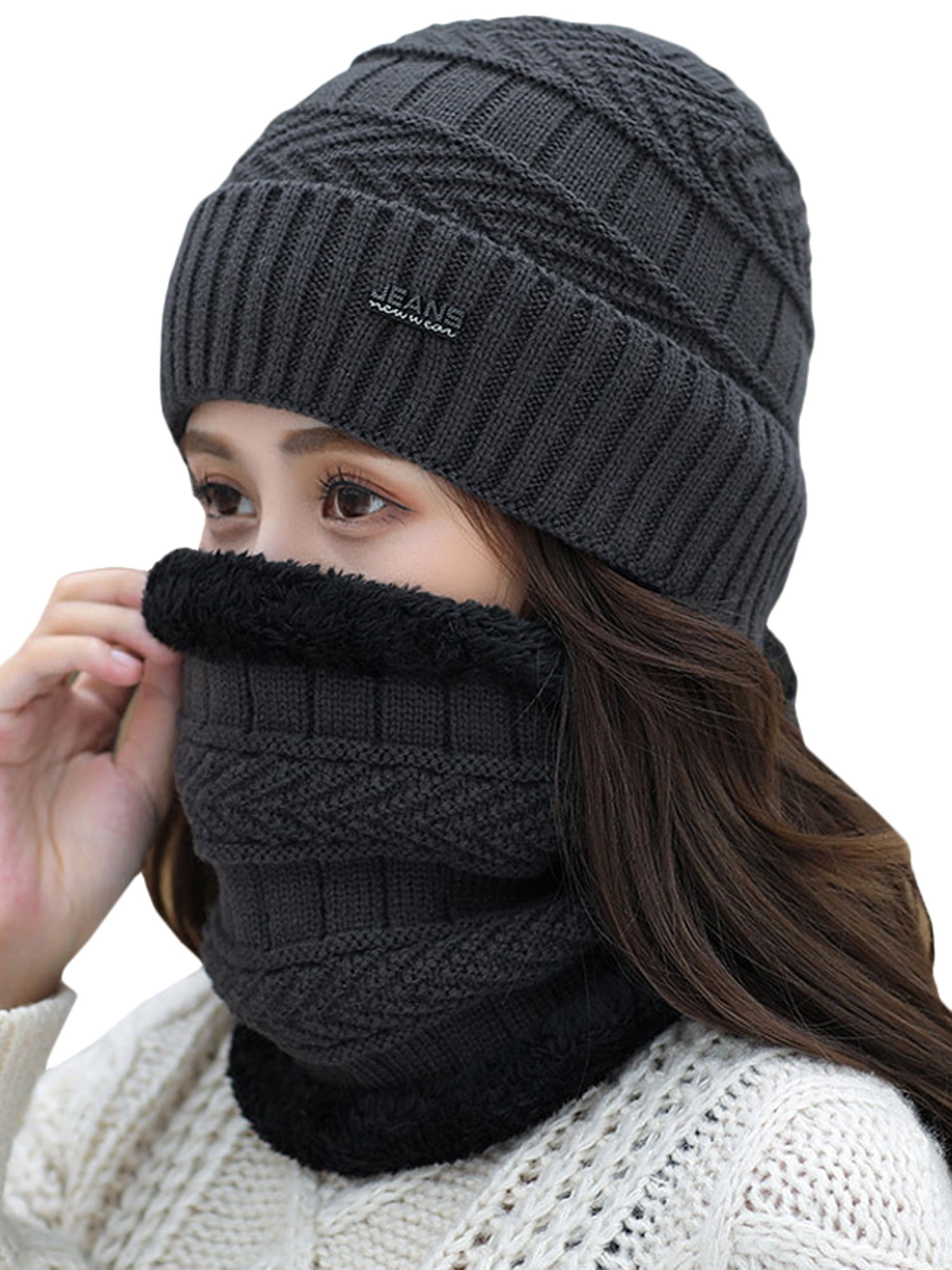 Unisex Women Men Winter Casual Thermal Fleece Scarfs Snood Neck Warmer Face Mask Beanie Hats 