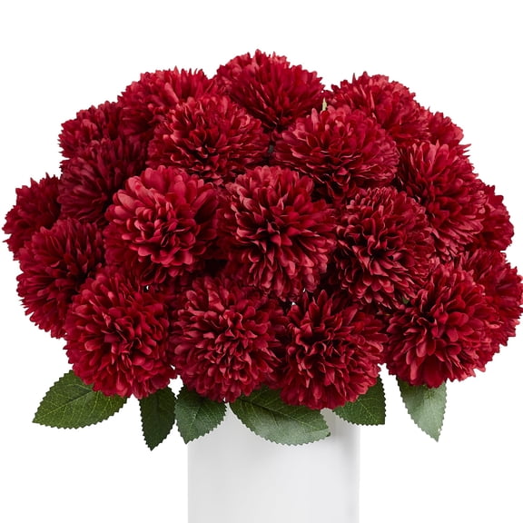 12 Pcs Artificial Chrysanthemums Flowers Ball Flower Fake Mums Silk for St Patricks Day Wedding Home Kitchen Decoration Floral Arrangement Table Centerpiece