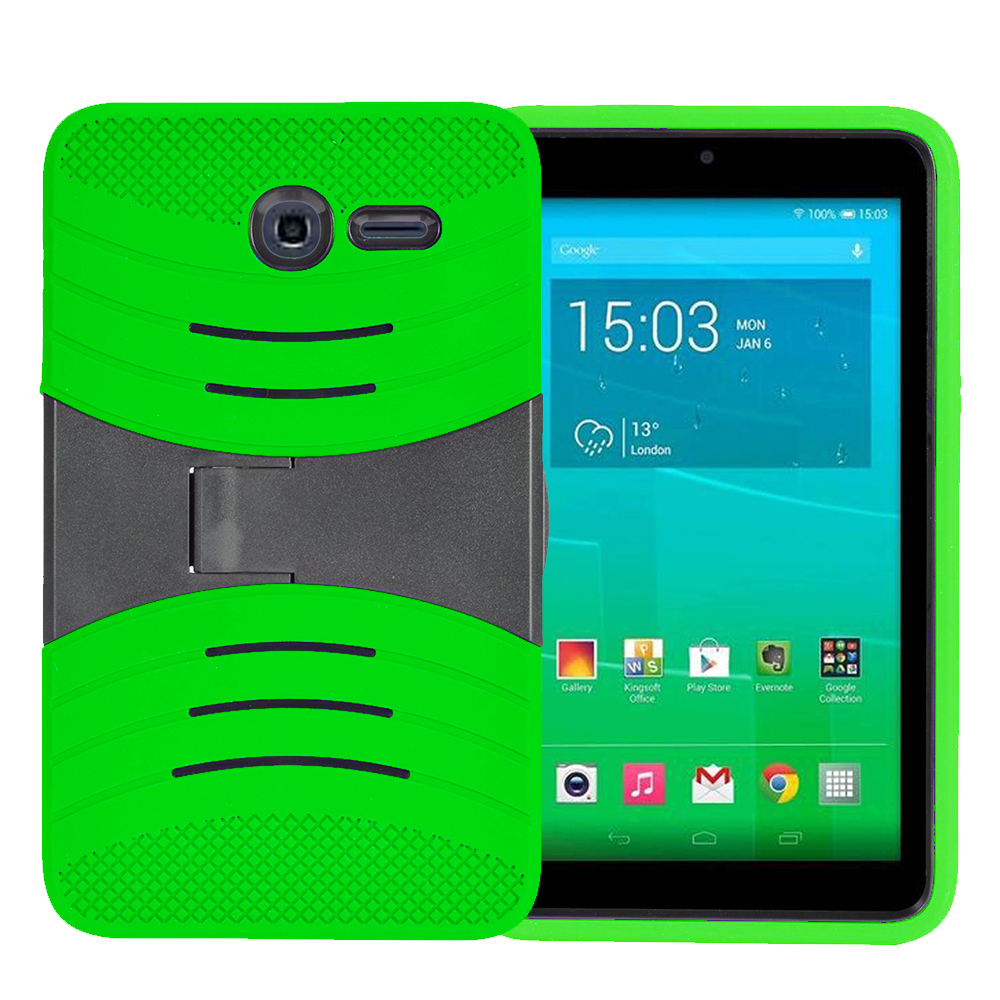 Alcatel PIXI 7 Hybrid Silicone Case Cover Stand Green