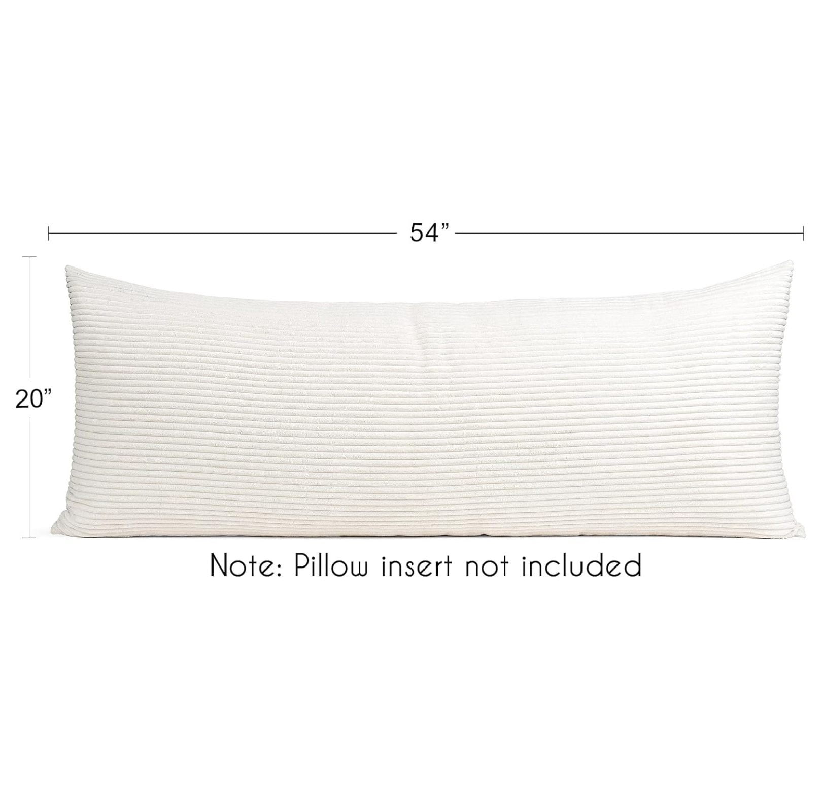 White Unisex Boy or Girl Body Pillow Cover Case – Decorative Accent Long Couch Kids Bed Pregnancy Pillowcase 54x20 - Solid Color Striped Corduroy Textured Minimalist