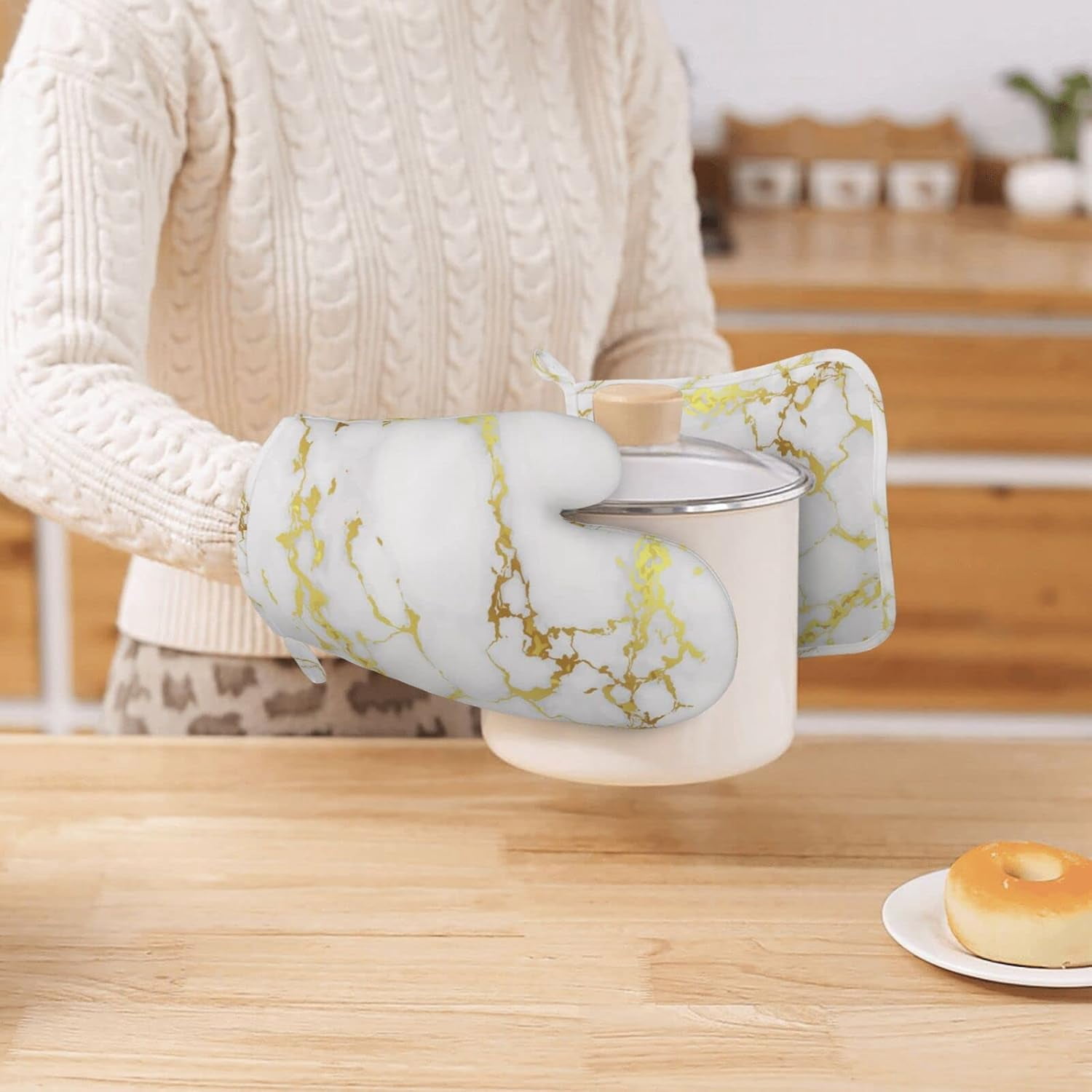 Silicone Oven Mitts Pot Holders Set Non-Slip Heat Resistant Kitchen Gloves Potholders 4 Pack Mitt
