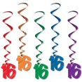 thumbnail image 2 of Beistle Pack of 30 Assorted Color 16th Birthday Metallic Spiral Hanging Party Decoration Whirls 36", 2 of 2