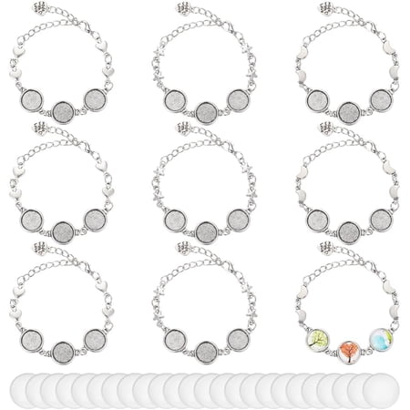 DIY Blank Dome Bracelets Anklets Making Kit Including Alloy Bracelets Anklets Making Glass Cabochons Star Moon Heart Silver