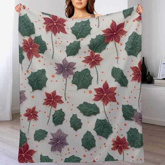 RKSupls Christmas Throw Blanket , Soft Warm Flannel Leaf Floral Blanket Gift for Christmas Home Bed Sofa Couch Decor,50x60 in