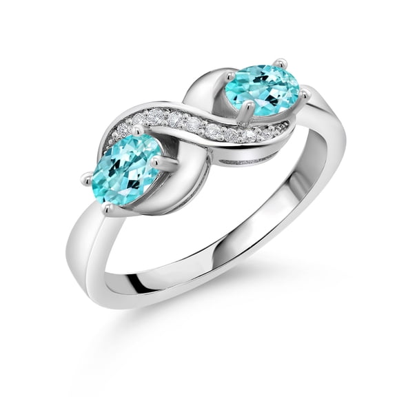 Gem Stone King 925 Sterling Silver Oval Apatite and White Moissanite Women Engagement Ring (1.12 Cttw, Size 8)