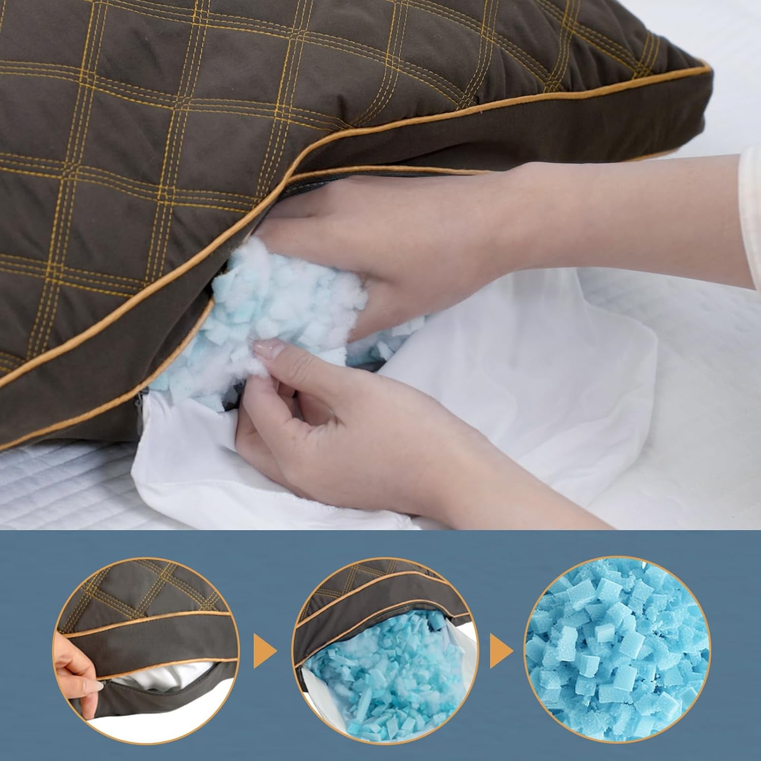 Parojati 20×54 inch Long Body Pillow for Adults - Firm Body Pillow Insert with Shredded Blue Memory Foam, Adjustable Height, Soft Support for Side Sleeping, Pregnant Women, Washable ( Grey)