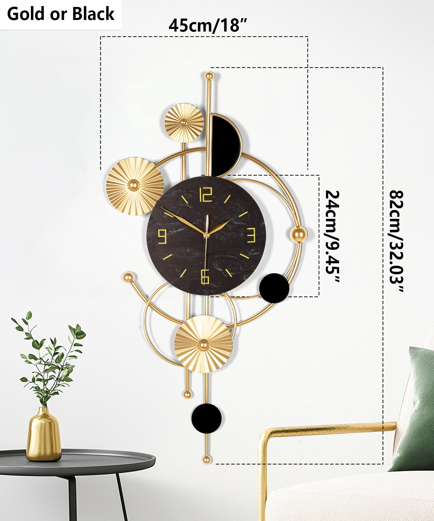 Wall Clock,Large Wall Clock,Wall Clocks for Living Room Decor Modern Silent Non-Ticking Metal Wall Art, Clock for Living Room, Kitchen, Bedroom, or Office Wall Decor (32")