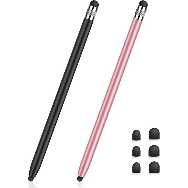 Color negro + rosa - Lápiz óptico universal para tableta para pantalla táctil, capacitivo 2 en 1 para iPhone/iPad/Pro/Mini/Air/Samsung con 6 puntas de repuesto JM