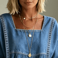 thumbnail image 3 of Morttic Women's Square Neck Faux Denim Mid Sleeve Blouse – Solid Color Casual Top with Lace Trim Front Summer Daily Outfit Navy Blue，S, 3 of 6