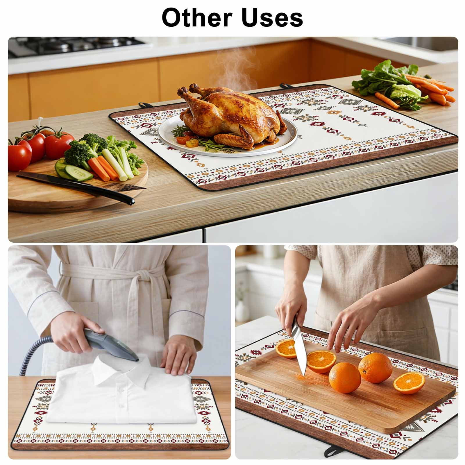 Southwest Geometric Stove Top Cover for Electric Stove, Heat-proof & Non Slip Glass Top Stove Cover Protector, Western Boho Beige Grey Rustic Wooden Kitchen Flat Cooktop Rubber Mat 24x21 Inches