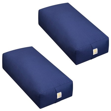 Sunshine Yoga Extra Firm Large Yoga Bolster, 24" x 12" x 6" Restorative Yoga Pillow With Handles and Removable Cover, Rectangular Cotton Yoga Cushion for Schools and Studios, Pack of 2, Dark Blue
