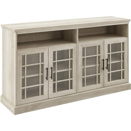 Maklaine 58" Classic Glass Door TV Console with Adjustable Shelves in White Oak