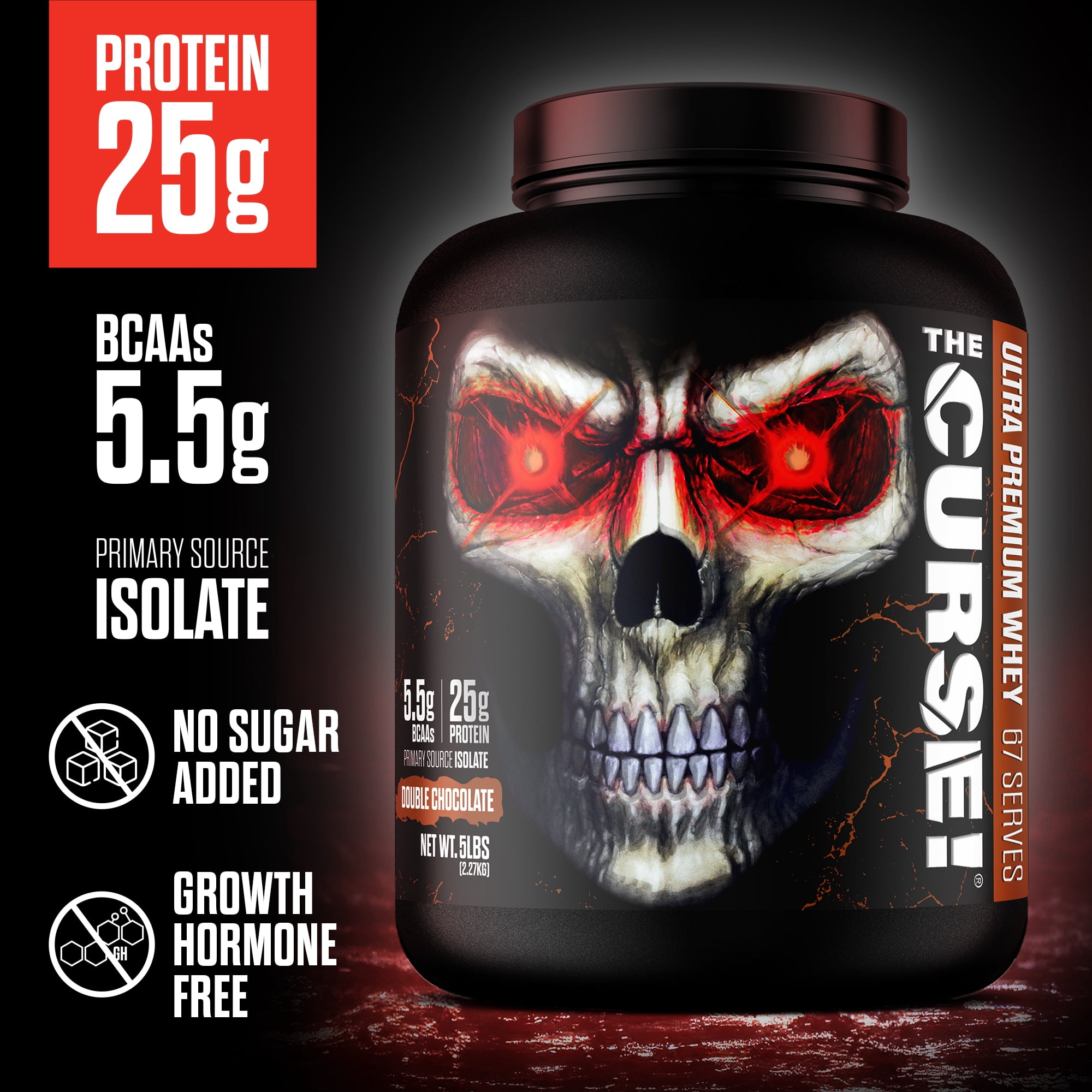 JNX Sports® The Curse! Ultra Premium Whey Protein Powder Double Chocolate, Whey Protein Isolate Blend, 25g Protein per Serving, 5 lb