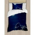 thumbnail image 3 of Galaxy Duvet Cover Set, Moon and Stars in Midnight Sky Starry Night with Clouds Milky Way Art, Decorative 3 Piece Bedding Set with 2 Pillow Shams, Queen Size, Grey Dark Blue, by Ambesonne, 3 of 3