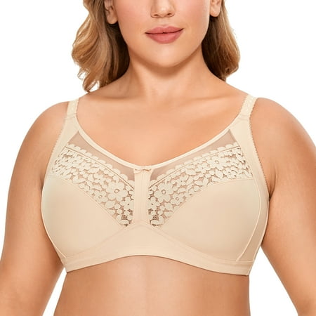 

DELIMIRA Women s Full Coverage Lace Wireless Unlined Plus Size Sleep Bra