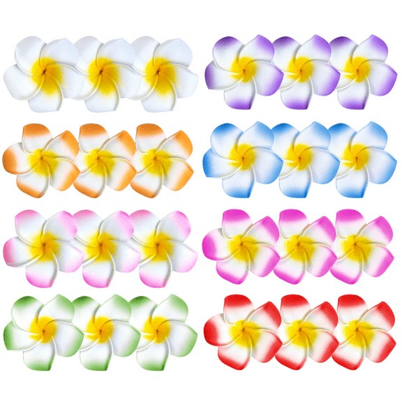 24Pcs Hawaiian Flower Hair Clips, 2.5Inch Plumeria Foam Hair Accessories Clip for Women, Hawaii Tropical Party Decorations, Beach Pool Vacation Outfit