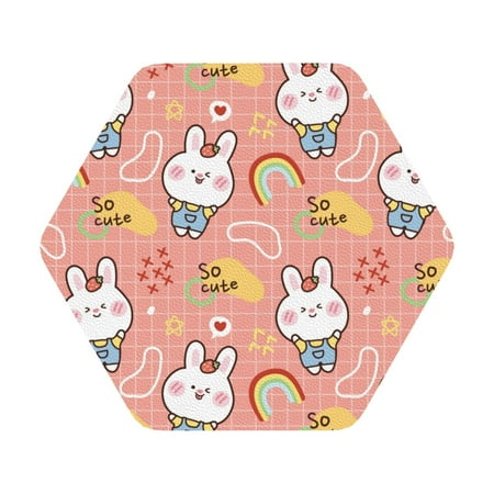 

Coaee Rabbit So Cute Print Leather Coasters Set of 6 Non-Slip Washable Cup Coasters for Home Office Bar Hexagon