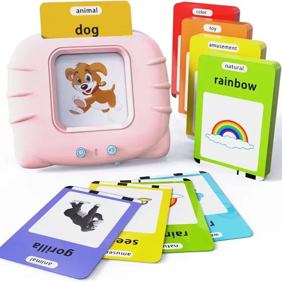 Arabic-English Bilingual Talking Flash Cards with 224 Sight Words, Montessori Toys, Learning Educational Gifts for Age 1-5 Years Old, Pink