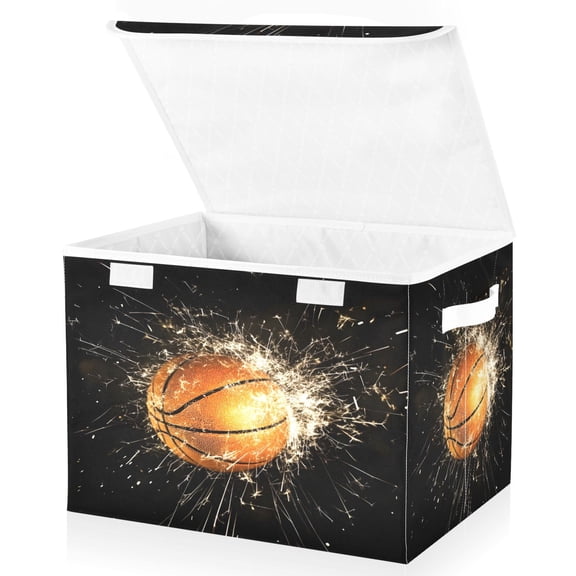 Ryvnso Basketball Large Lidded Foldable Storage Baskets Cubes Boxes Lids Bin for Home