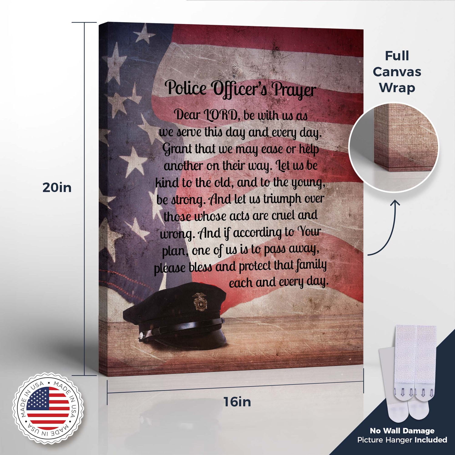 Police Academy Graduation Gift, Police Officers Prayer Canvas Print, Cop Prayer Gift, Police Wall Decor, Police Prayer, Ready To Hang for Living Room Home Wall Décor 16x20