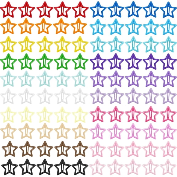 BZCOE Star Hair Clips Snap Hair Barrettes Non Slip Star Hair Accessories Multiple Colors Metal Hair Clips for Girls Women Metal Star Clips -100Pcs 1.18"