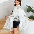 thumbnail image 2 of Lace hollow shawl, solid color tassel thin scarf, elegant outer skirt shawl, suitable for women's evening party dance (Gray), 2 of 6