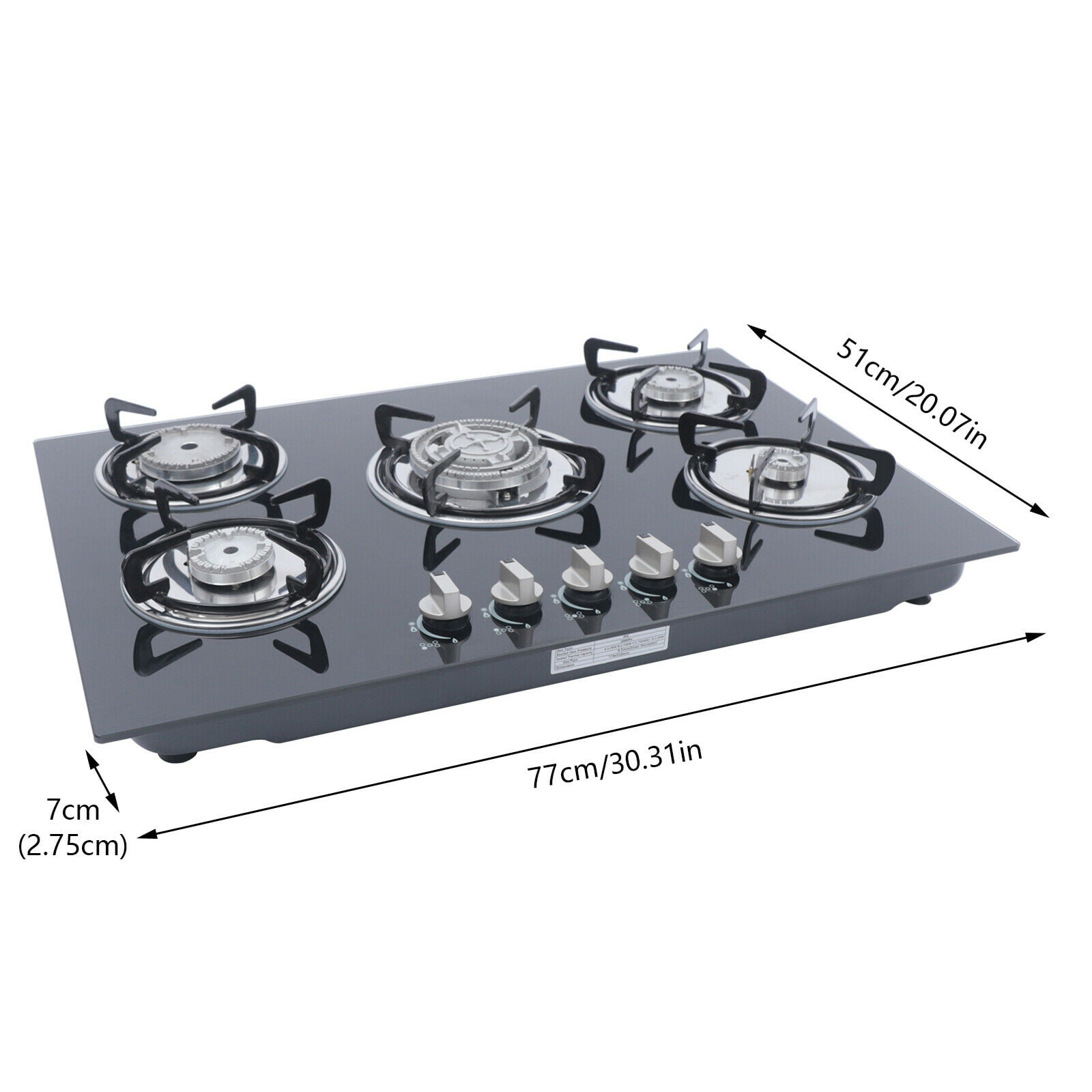 Tabu Built-in GAS Cooktop, Stainless Steel GAS Stove Countertop, Easy to Clean (5 Burners) Color: Black 410072210WTA