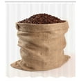 thumbnail image 3 of Coffee Shower Curtain, Picturesque of a Sack Standing on a Plain Background Filled with Beans, Fabric Bathroom Set with Hooks, 69W X 84L Inches Extra Long, Tan Brown and White, by Ambesonne, 3 of 3