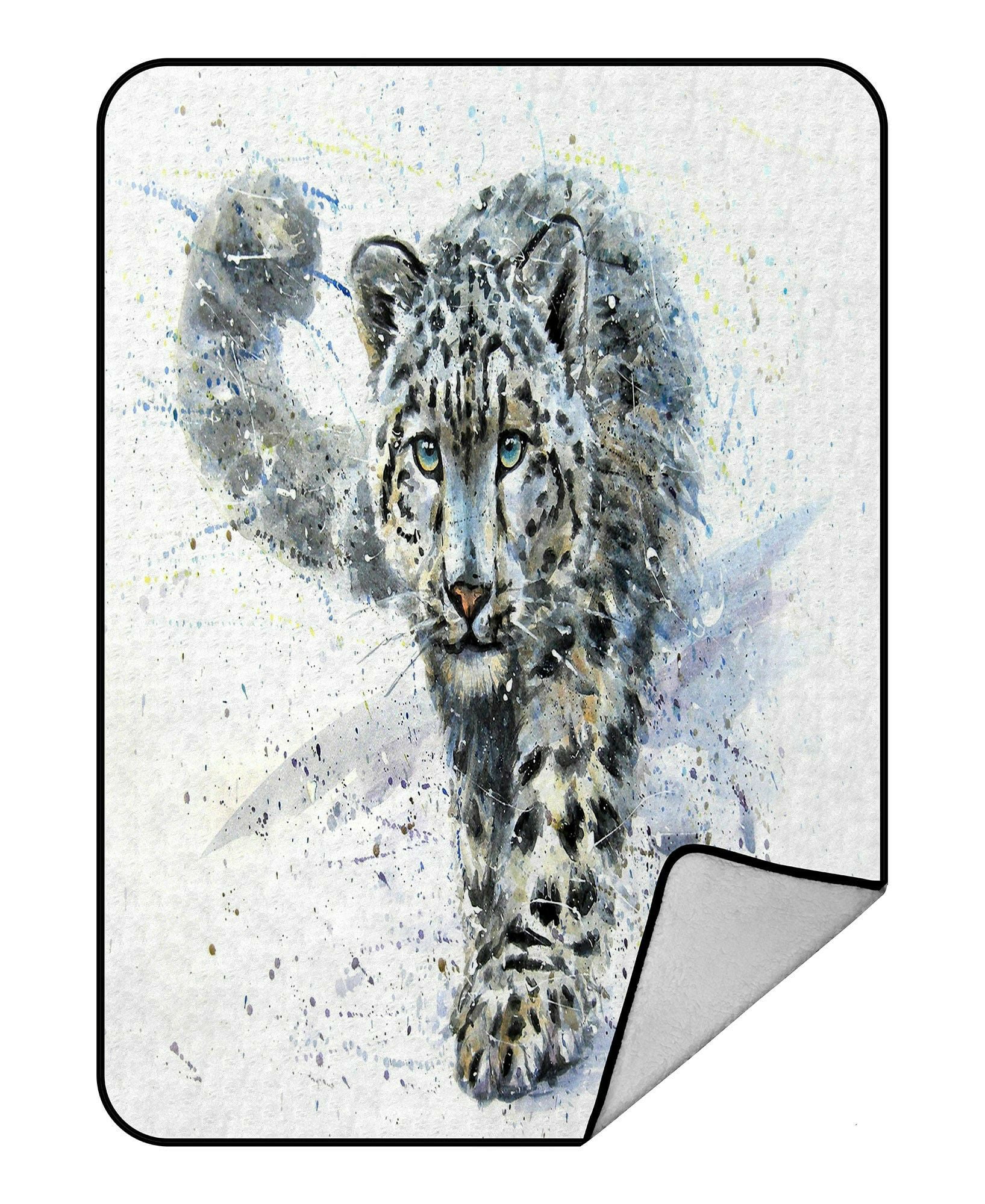 ECZJNT Snow leopard animals wildlife Throw Blanket Fleece Blankets Plush Blanket 58x80 Inch