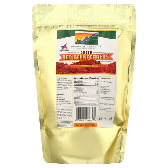 Mother Earth Products Dehydrated Red Bell Peppers, 2 Full Cup Mylar Bag
