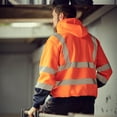 thumbnail image 2 of Men's Solid Color Reflective Hooded Sweatshirt Long Sleeve Sweater Top Loose Road Work High Visibility Pullover (Orange & Navy,XL), 2 of 6