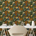 thumbnail image 2 of Ambesonne Jungle Boho Peel & Stick Wallpaper for Home, Tiger and Flora Patter, 13"x72", Peacock Green Apricot, 2 of 5