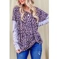 thumbnail image 1 of Women's Leopard Print Drop Shoulder Patchwork Sleeve Top, 1 of 5