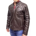 thumbnail image 2 of Chamarra de piel café oscuro para caballero con bordado de líneas en hombros, cuello mao y bolsas en cadera de cierres con zíper metálico Castelli Leather Authentic Napoli Bomber casual elegante con bordado de líneas en hombros y 2 bolsas con cierres metálicos en cintura, 2 of 4