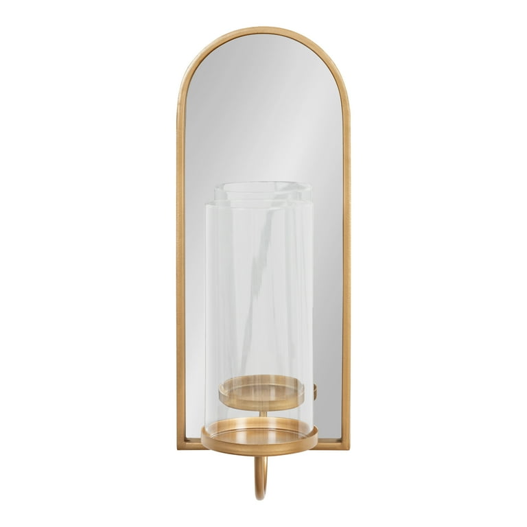 Kate and Laurel Ezerin Arched Mirror Wall Sconce 6 x 5 x 16 Gold Modern Decorative Wall Sconce Candle Holder