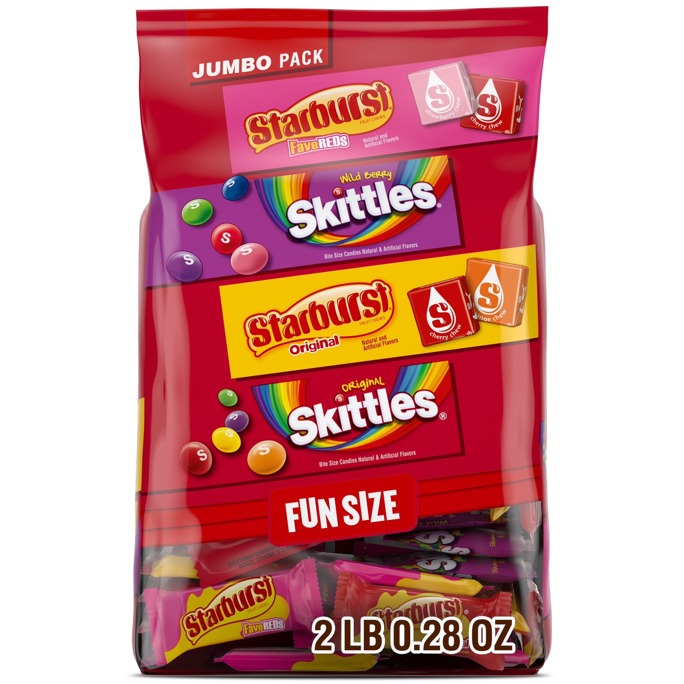 (4 pack) Skittles & Starburst Fun Size Chewy Candy Variety Bag - 32.28 oz Jumbo pack