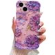 thumbnail image 1 of Funda para iPhone 13 para mujer, con marco ondulado rizado, diseño de flores con pintura al óleo retro colorida y rayo láser brillante, compatible con iPhone 13 (morado), 1 of 7