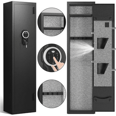 Gun Safe, 1-2 Gun Safe for Home Rifle and Pistols, Quick Access Digital Gun Safe for Rifles and Shotguns with Adjustable Gun Support & Removable Shelf, Long Gun Safe with Dual Alarm & Mute Mode