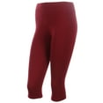 thumbnail image 2 of PLUS SIZE Solid Cotton Capri Leggings Plain Pants Capris For Women, Burgundy, 1XL, 2 of 3