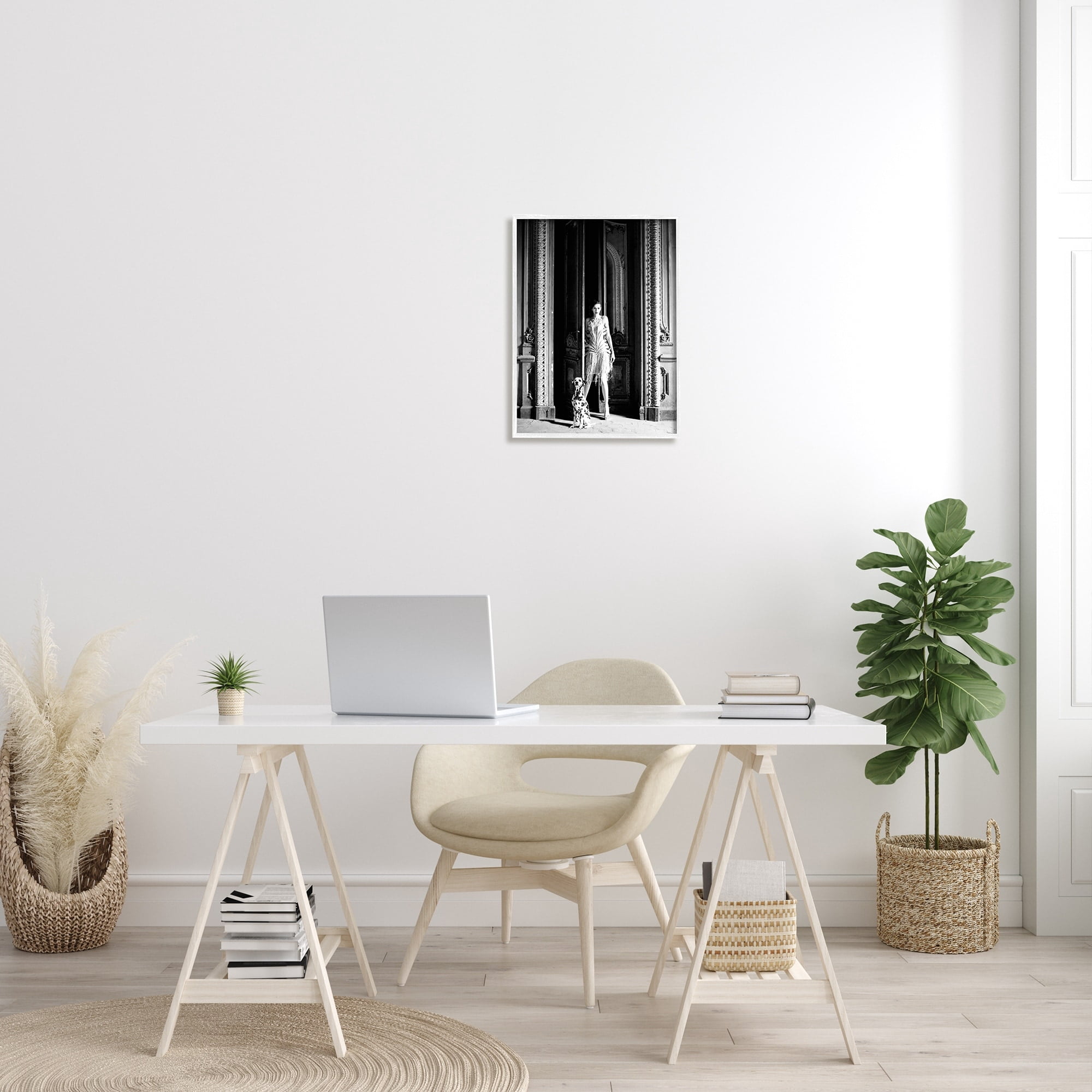 Stupell Industries Upscale Fashion Woman Dalmatian Dog Ornate Building Photograph White Framed Art Print Wall Art, Design by Leah Straatsma