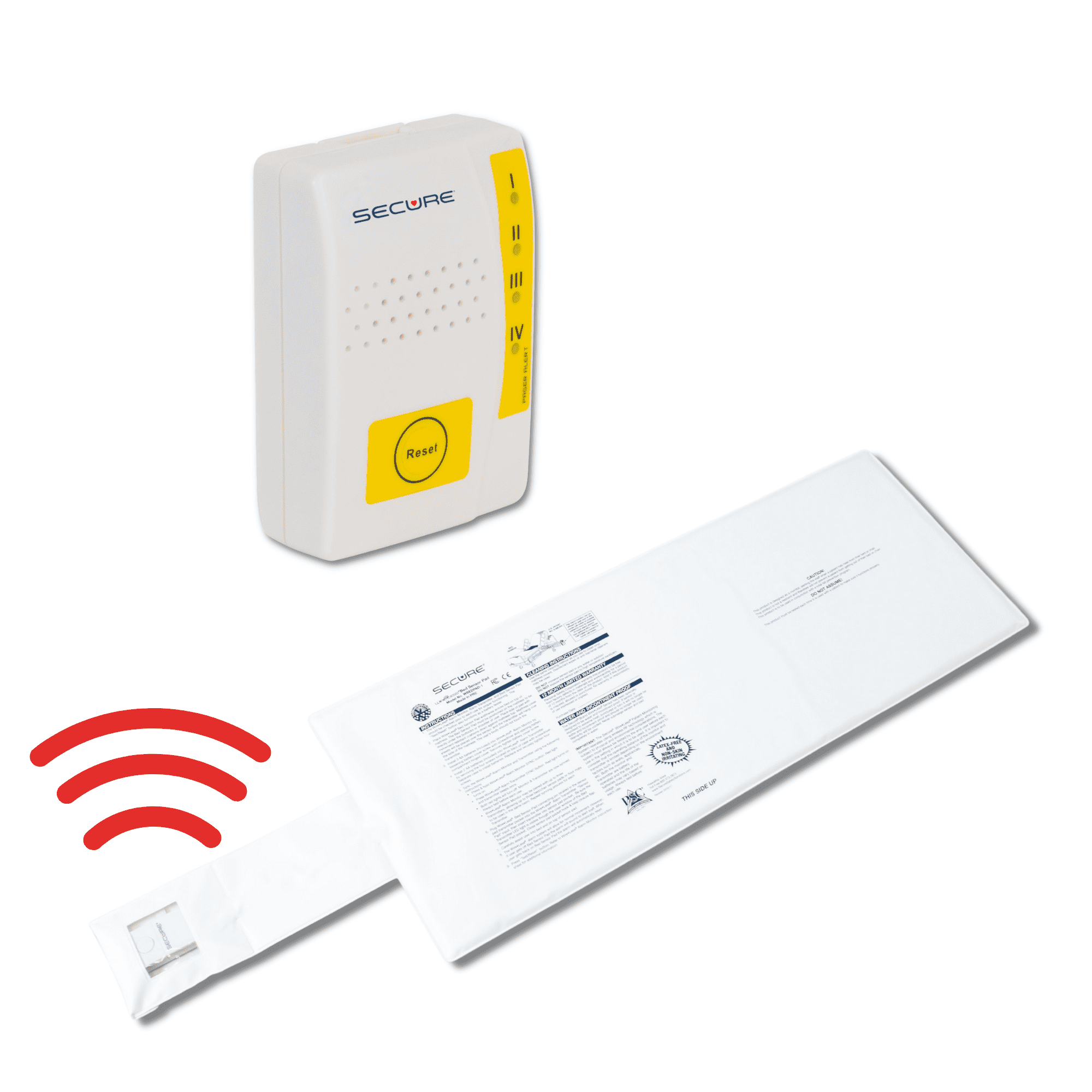 Secure Caregiver Alert System Wireless Bed Alarm Set with Pager and Bed Sensor Pad - Bed Alarms and Fall Prevention for Dementia Patient Monitoring