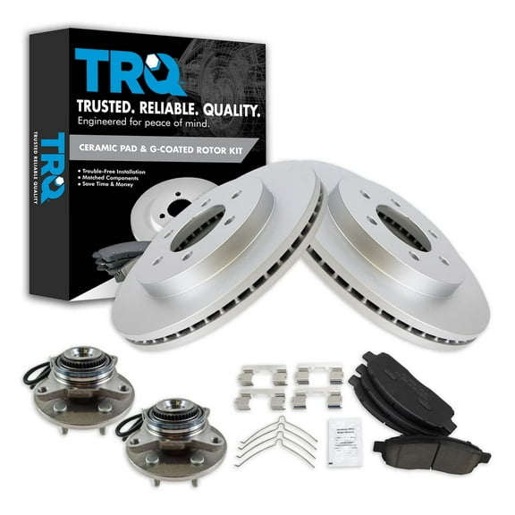 TRQ Front Brake Pad & Rotor Kit Brake Pads Brake Rotor Wheel Hub Bearing Assembly Ceramic Premium G-Coated Fits Select 2005-2008 Ford F-150 2006-2008 Lincoln Mark LT