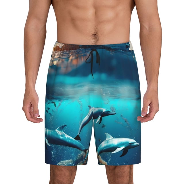 Fotbe Hawaiian Ship Dolphin Pantalones Cortos de Pijama para Hombre, Ropa de Dormir, Pantalones de Pijama Cortos para Hombre-Small