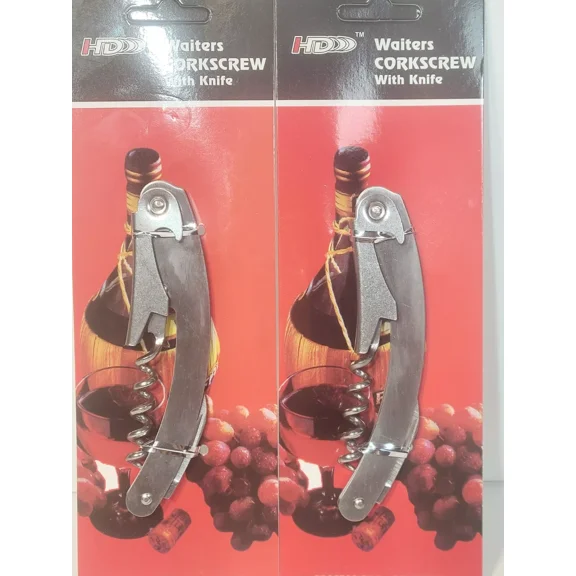 2 Pcs Stainless Corkscrew Doubled Hinged Waiters Wine Bottle Opener Foil Cutter
