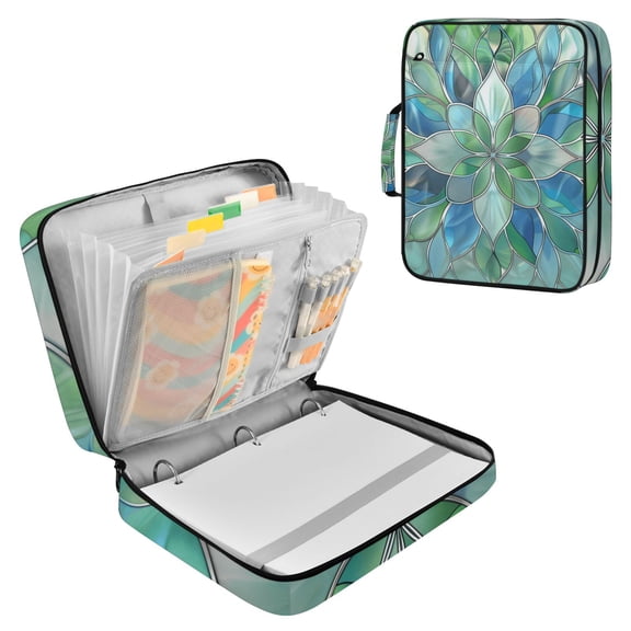 Haosy Accordion File Organizer Zipper Binder 500 Sheet 6-Tab Expanding File Folder Multi-Pocket 1.2 Inch 3 Ring Abstract Floral Stained Glass