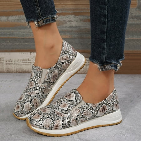 

Aayomet Slip on Sneakers Women Ladies Fashion Print Leather Comfortable Thick Soled Casual Sports Shoes Gray 6.5