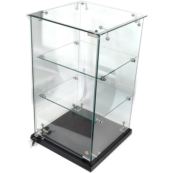 Frameless Counter Top Glass Showcase, Display Case with Lock & 10.75" Shelves: 24" H x 13" L , 1 Unit