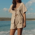 thumbnail image 2 of Annhoo Women’s 2 Piece Summer Outfits Short Sleeve Tie Front Tops and Shorts Loose Beach Lounge Clothes Sets, 2 of 7