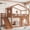 Natural + MDF + Pine + Plywood + Full, variant on Full Size House Loft Bed with Slide, Bookshelves and Built-in Wardrobe, Wood Loft Bed Frame with Round Window and Arched Door, Beige