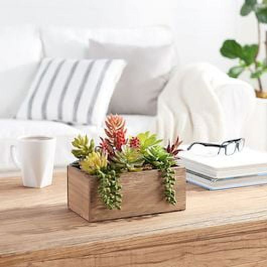 (2 pack) Better Homes & Gardens 7.5" Artificial Mixed Succulent Plants in Brown Wood Box